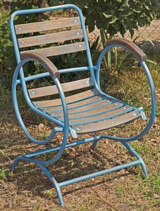 Casa Padrino Art Nouveau garden chair with armrests vintage light blue / brown 60 x 45 x H. 85 cm - Handmade Garden Furniture