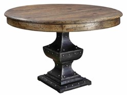 Casa Padrino Tavolo da Pranzo Legno Massello Marrone / Nero Ø 122 x H. 76 cm - Mobili per Sala da Pranzo