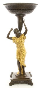 Casa Padrino Art Nouveau Flower Pot Stand Bronce / Oro 33 x 33 x H 77,2 cm - Figura de Bronce de Lujo