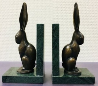 Casa Padrino luxury bookends set of 2 bronze rabbits 9 x 13 x H. 24 cm - Deco Bronze Figures with Marble Base