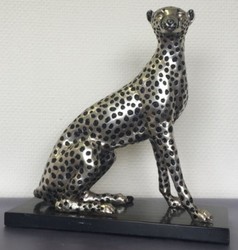 Casa Padrino figura di bronzo di lusso argento / nero 37 x 15 x H. 40 cm - Ghepardo Seduto con Base in Marmo