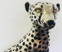 Casa Padrino figura di bronzo di lusso argento / nero 37 x 15 x H. 40 cm - Ghepardo Seduto con Base in Marmo