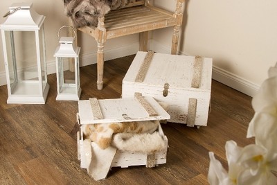 Casa Padrino Landhausstil Shabby Chic Holztruhen 2er Set Antik Weiß - Wohnzimmer Deko