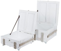 Casa Padrino ensemble de 2 coffres en bois de style country blanc - Salon Déco Casa Padrino ensemble de 2 coffres en bois de style country blanc - Salon Déco