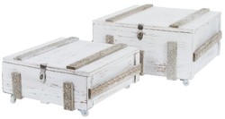 Casa Padrino ensemble de 2 coffres en bois de style country blanc - Salon Déco Casa Padrino ensemble de 2 coffres en bois de style country blanc - Salon Déco
