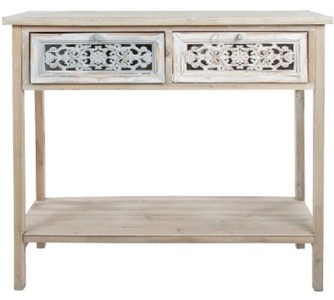 Casa Padrino Landhausstil Konsole Antik Weiß / Naturfarben 85 x 37 x H. 77 cm - Handgefertigter Shabby Chic Konsolentisch mit 2 Schubladen