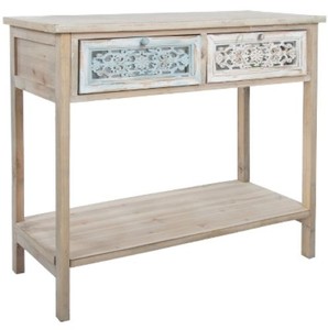 Casa Padrino Landhausstil Konsole Antik Weiß / Naturfarben 85 x 37 x H. 77 cm - Handgefertigter Shabby Chic Konsolentisch mit 2 Schubladen