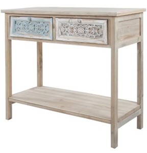 Casa Padrino console style country blanc antique / naturel 85 x 37 x H. 77 cm - Table Console Shabby Chic Artisanale avec 2 Tiroirs