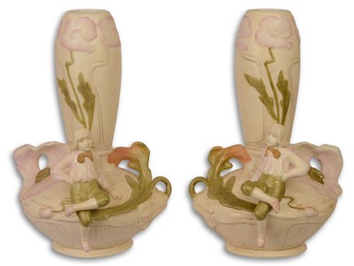 Casa Padrino vasi da fiori in porcellana Art Nouveau beige / multicolore 17,5 x 17 x H. 25,8 cm - Vasi Deco