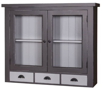 Casa Padrino armoire de cuisine de style country antique gris / gris clair 192 x 31 x H. 65 cm - Armoire de Cuisine de Style Country avec 2 Portes en Verre et 3 Tiroirs