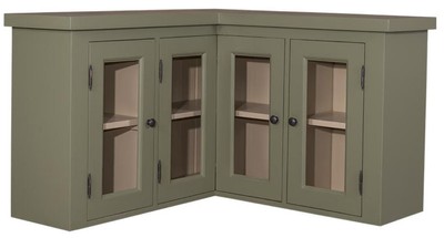 Casa Padrino armoire de cuisine de style country meuble d'angle vert / beige 98 x 98 x H. 65 cm - Meuble Mural de Style Country avec 3 Portes Vitrées