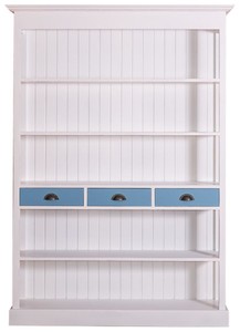 Casa Padrino Landhausstil Regalschrank Weiß / Blau 140 x 39 x H. 197 cm - Landhausstil Schrank mit 3 Schubladen 