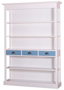 Casa Padrino armoire à tablettes style country blanc / bleu 140 x 39 x H. 197 cm - Armoire de Style Country avec 3 Tiroirs