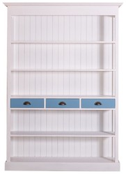 Casa Padrino armoire à tablettes style country blanc / bleu 140 x 39 x H. 197 cm - Armoire de Style Country avec 3 Tiroirs