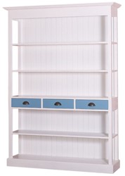 Casa Padrino armoire à tablettes style country blanc / bleu 140 x 39 x H. 197 cm - Armoire de Style Country avec 3 Tiroirs