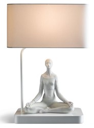 Casa Padrino luxury table lamp gray / white 38 x 20 x H. 54 cm - Designer Table Lamp with Decorative Yoga Porcelain Figurine