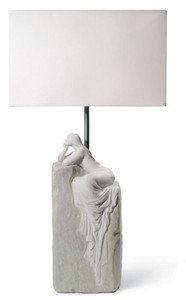 Casa Padrino lampe de table de luxe gris / blanc 30 x 20 x H. 57 cm - Lampe de Table Design avec Sculpture en Porcelaine Artisanale d'une Femme en Train de Méditer Mod2
