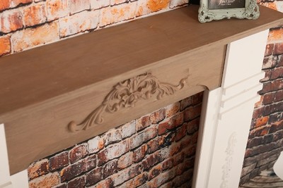 Casa Padrino Landhausstil Kaminumrandung Antik Weiß / Braun 110 x 22 x H. 98 cm - Shabby Chic Möbel
