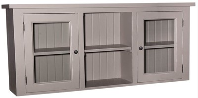 Casa Padrino armoire de cuisine de style country gris 156 x 31 x H. 65 cm - Armoire de Cuisine de Style Country avec 2 Portes Vitrées