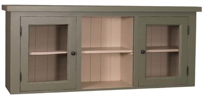 Casa Padrino armoire de cuisine de style country vert / beige 156 x 31 x H. 65 cm - Armoire de Cuisine de Style Country avec 2 Portes Vitrées