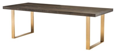 Casa Padrino Luxury Stainless Steel Dining Table with Oak Veneer Table Top Dark Brown / Brass 230 x 100 x H. 75.5 cm - Luxury Quality