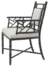 Casa Padrino luxe chaise de salle à manger avec accoudoirs piano noir / naturel 63 x 65 x H. 94 cm - Salle à Manger et Meubles de Conservatoire