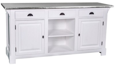 Casa Padrino table de comptoir de style country blanc / argent 191 x 68 x H. 95 cm - Comptoir en Bois Massif avec Plateau Galvanisé