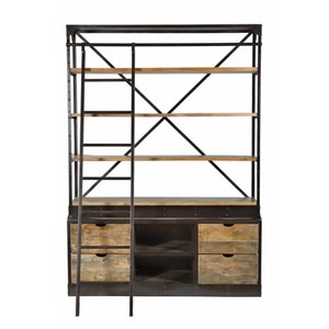 Casa Padrino Bücherregal Natur Antik-Look mit Leiter 150 x 40 x H.210 cm -  Regalschrank, Bücherschrank