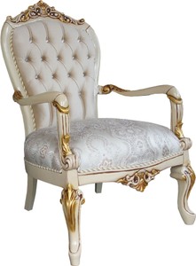 Casa Padrino Baroque Salon de luxe fauteuil avec Bling Bling Strass Crème / Ivoire / Or - Meubles d'hôtel de luxe - Made in Italy