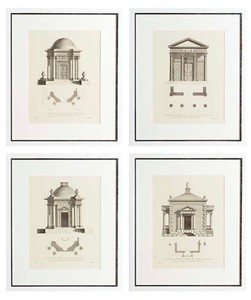 Casa Padrino Images / Reproductions Art Set de 4 Architecture Blanc 55 x H. 65 cm - Décoration de Salle de Séjour