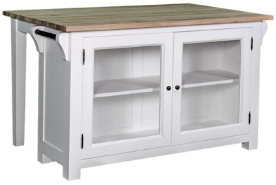 Casa Padrino Îlot de Cuisine de Style Country Blanc / Naturel 135 x 85 x H. 80 cm - Armoire de Cuisine de Style Country avec 2 Portes Vitrées