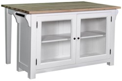 Casa Padrino Stile Country Isola Cucina Bianco / Naturale 135 x 85 x H. 80 cm - Cucina in Stile Country con 2 Ante in Vetro