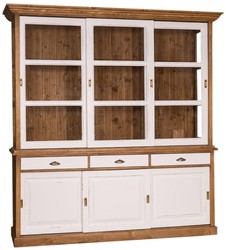 Casa Padrino Mobile da Cucina Stile Country Marrone / Bianco Antico 206 x 53 x H. 219 cm - Armadio da Cucina a 2 Pezzi con 6 Ante Scorrevoli e 3 Cassetti