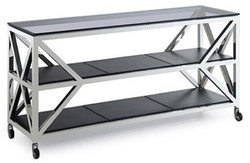 Casa Padrino consola de lujo plata / negro 150 x 45 x H. 75 cm - Consola de Sala con Ruedas