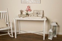 Casa Padrino Tavolo da Pranzo Stile Country Bianco Antico 100 x 50 x H. 70 cm - Piccolo Tavolo da Pranzo Shabby Chic