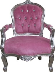 Casa Padrino Chaise Baroque pour Enfant Style Antique, Rose et Argent avec Strass, 71 x 51 x 34 cm