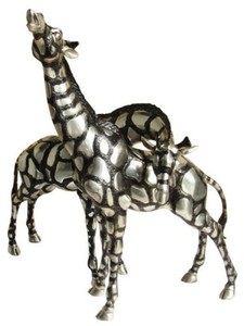 Casa Padrino set di figurine in bronzo giraffa argento / nero 40 x 9 x H. 52 cm - Qualità di Lusso