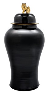 Casa Padrino luxury decorative vase black / gold Ø 54 x H. 115 cm - Chinese Porcelain Vase with Lid