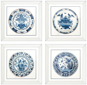 Casa Padrino immagini / stampa artistica set di 4 porcellane cinesi antiche bianche / blu 80 x H. 80 cm - Decorazione Murale di Lusso