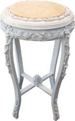 Casa Padrino Baroque Side Table Round White / Cream Marble Top Antique Look - 71 x 42 cm