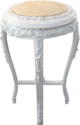 Casa Padrino Baroque Side Table Round White / Cream Marble Top Antique Look - 71 x 42 cm