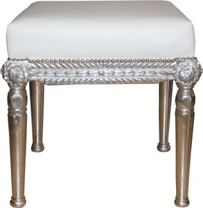 Casa Padrino Barock Sitzhocker Weiß Silber White Silver Baroque Stool Ottoman Casa Padrino Barock Sitzhocker Weiß Silber White Silver Baroque Stool Ottoman