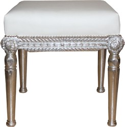 Tabouret Baroque Antique Style Casa Padrino Blanc / Argent L 56 cm, H 54 cm - Tabouret Baroque