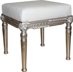 Tabouret Baroque Antique Style Casa Padrino Blanc / Argent L 56 cm, H 54 cm - Tabouret Baroque