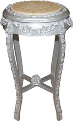 Mesa barroca Casa Padrino redondo plata / crema mármol antiguo aspecto antiguo - 70 x 42 cm Mesa barroca Casa Padrino redondo plata / crema mármol antiguo aspecto antiguo - 70 x 42 cm