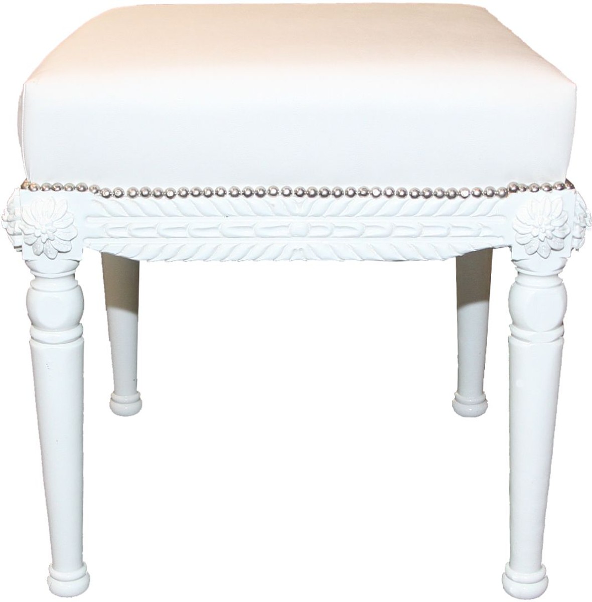 Casa Padrino Baroque Antique Style Stool in White / White W 56 cm, H 54 cm - Baroque stool Casa Padrino Baroque Antique Style Stool in White / White W 56 cm, H 54 cm - Baroque stool
