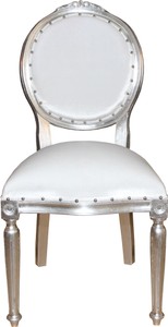 Casa Padrino Barock Luxus Esszimmer Stuhl Weiß Silber Medaillon White Silver Frame Furniture Interior Casa Padrino Barock Luxus Esszimmer Stuhl Weiß Silber Medaillon White Silver Frame Furniture Interior