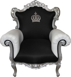 Casa Padrino Sillón Barroco de Lujo Pompöös by Harald Glööckler en Negro / Blanco / Oro - 95 x 80 x 105 cm Casa Padrino Sillón Barroco de Lujo Pompöös by Harald Glööckler en Negro / Blanco / Oro - 95 x 80 x 105 cm