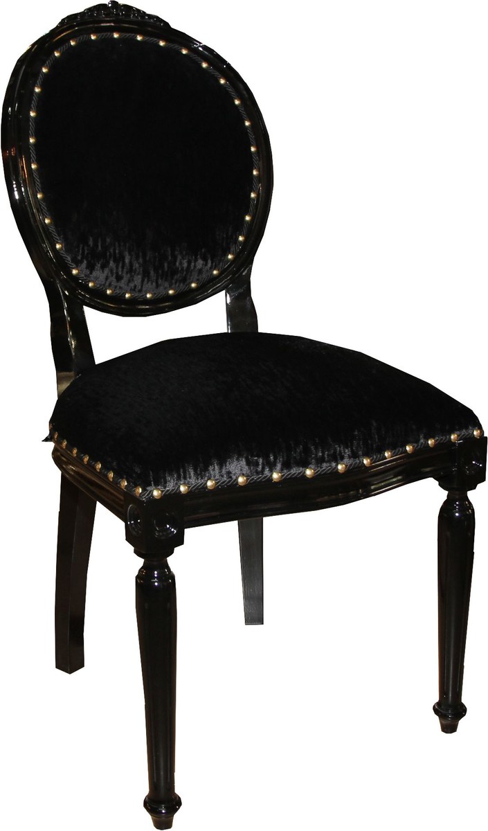 Silla de comedor de lujo con medallón barroco Casa Padrino sin brazos en negro / negro - Edición Limitada Silla de comedor de lujo con medallón barroco Casa Padrino sin brazos en negro / negro - Edición Limitada