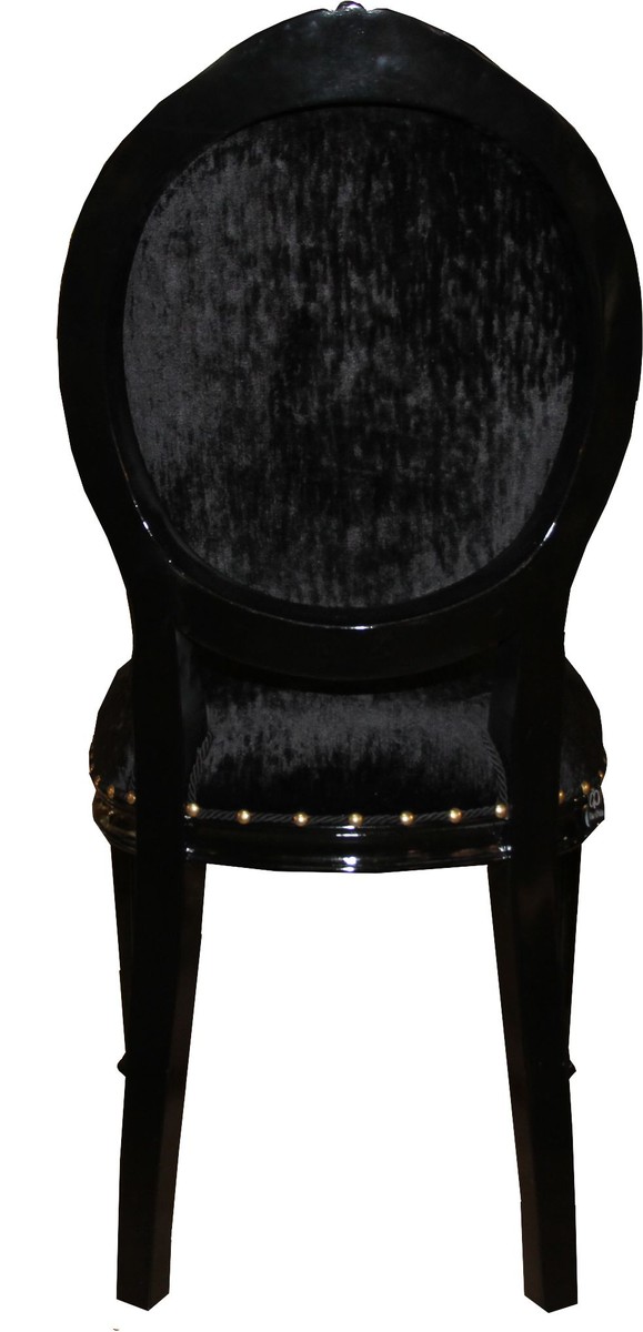 Silla de comedor de lujo con medallón barroco Casa Padrino sin brazos en negro / negro - Edición Limitada Silla de comedor de lujo con medallón barroco Casa Padrino sin brazos en negro / negro - Edición Limitada
